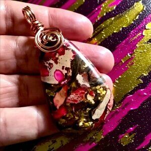 HANDMADE! One-of-a-kind Fuchsia Pink & Brown SeaSediment Jasper Pendant!